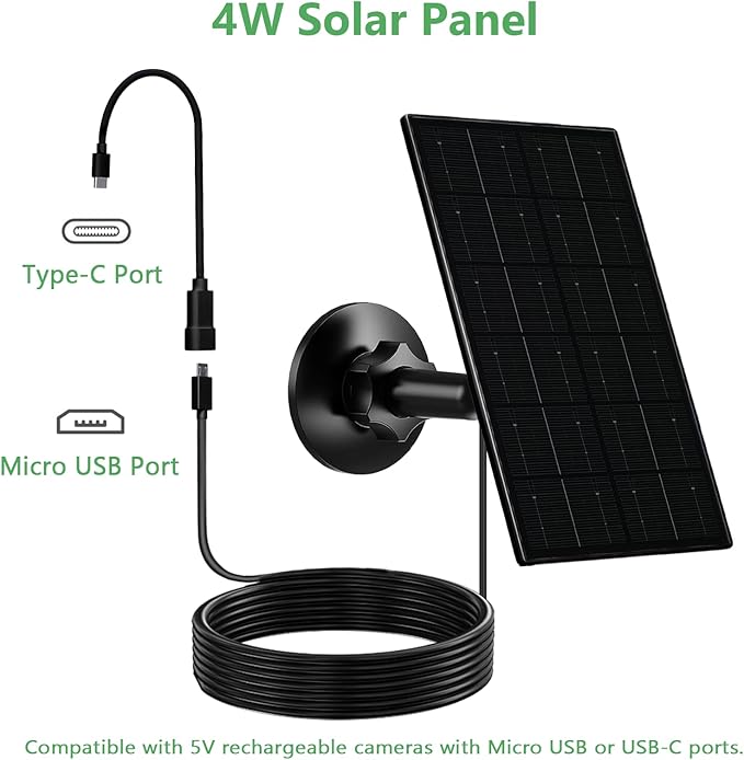 Zivif 4W Camera Solar Panel, USB/Type-C Solar Charger with Rechargeable Battery Powered Camera, 9.8ft Cable, Waterproof, Adjustable Mount (2 Pack)