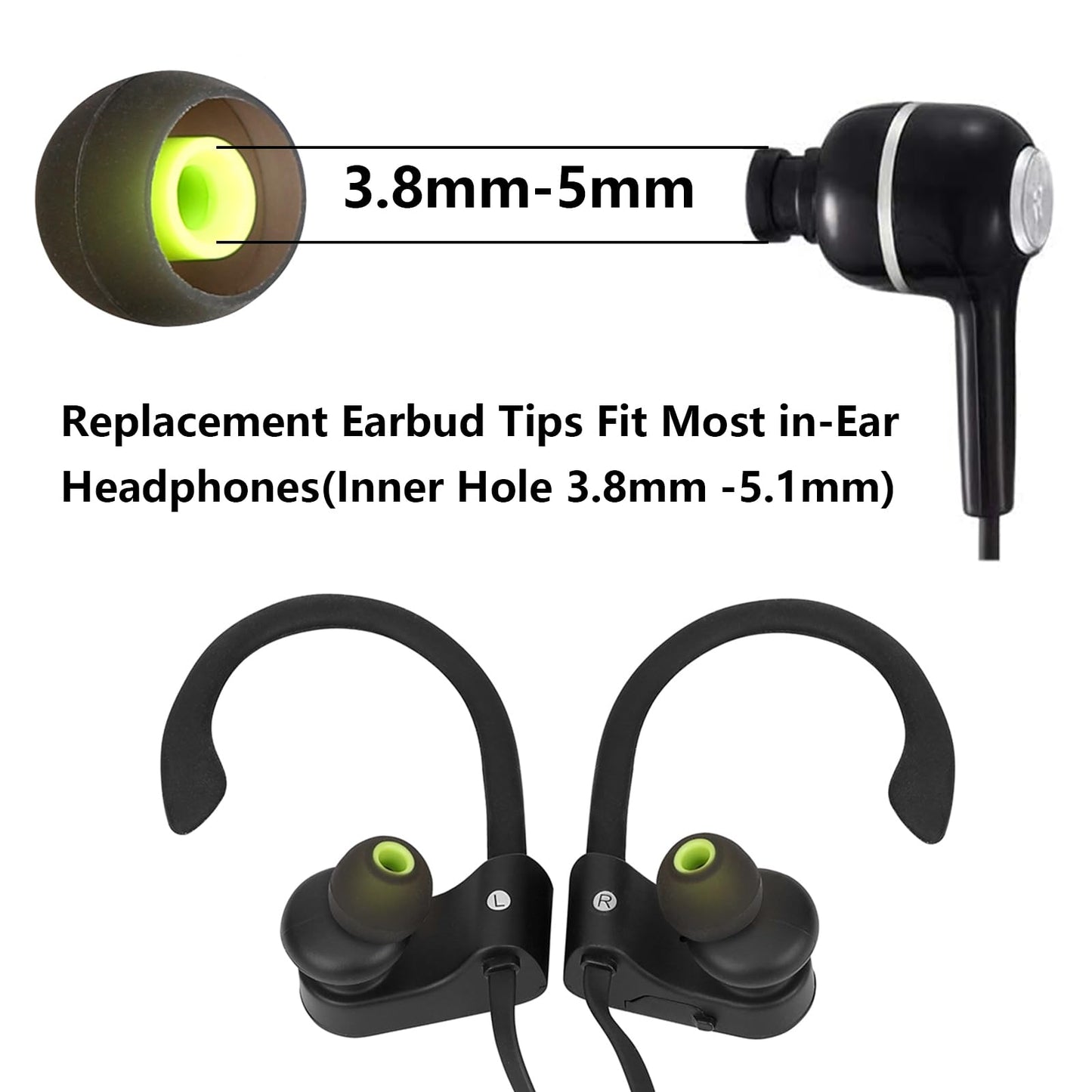 MMYQXI Replacement Earbud Tips Silicone Ear Tips Fit for in-Ear Headphones (Inner Hole 3.8mm -5.1mm) Earbud Replacement Tips 9 Pairs