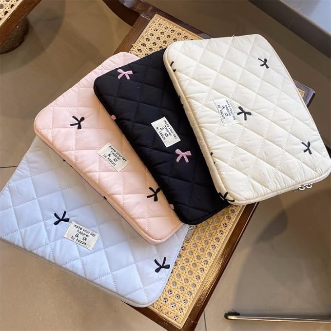 Attria Cute Bow Graphic Carrying Laptop Bag Y2K Preppy Laptop Sleeve Case Bag Kawaii Pad Computer Protect Case Pouch (13-14 inch,White)