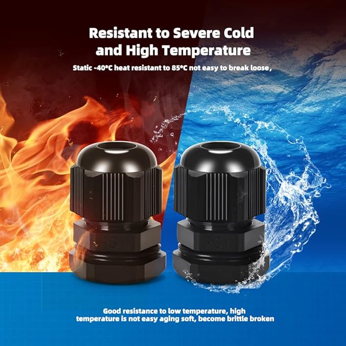 CGELE Cable Gland 20 Pack Plastic Waterproof Adjustable Connector 5-10mm PG11 Strain Relief Cord Connectors Joints Nylon with Gaskets