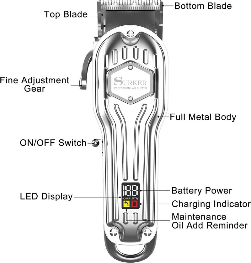 SURKER Mens Hair Clippers Cord Cordless Hair Trimmer Professional Haircut Kit for Men Rechargeable LED Display