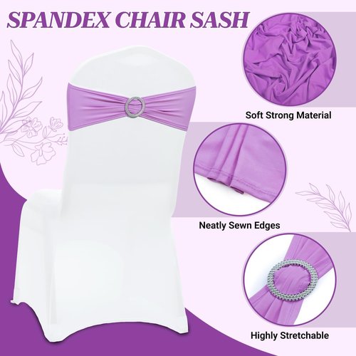 MDS Spandex Chair Sashes - Universal Fit Elastic Stretch Bands with Buckle for Weddings | Light Purple - Pack of 125