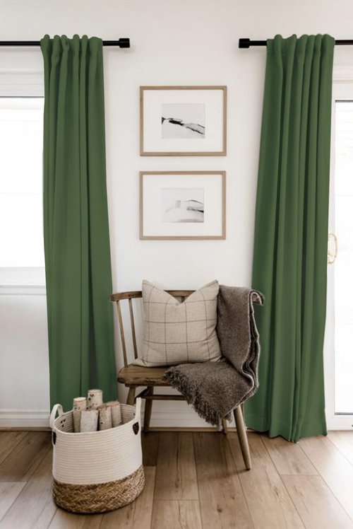 100% Blackout Shield Linen Blackout Curtains for Bedroom 102 Inches Long, Back Tab/Rod Pocket Living Room Drapes, Thermal Insulated Blackout Curtains 2 Panels Set, 50" W x 102" L, Moss Green