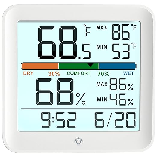 MeesMeek 2 Pack Indoor Thermometer Room Temperature Home Hygrometer Humidity Gauge, Accurate with Calibration, Backlight, Air Comfort Indicator, 24H Max Min Records, Time, Date(AAA Batteries Included)