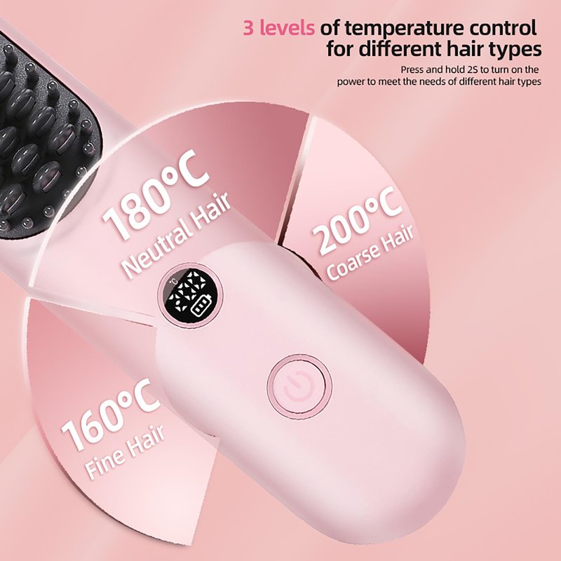 Bestauty Cordless Hair Straightener Brush, MCH Fast 20s Heating Technology, 320℉-356℉-392℉ 3 Levels Adjustable, Negative Ion Conditioning Hair Straightening Brush Volumizing Hot Comb (Baby Pink)