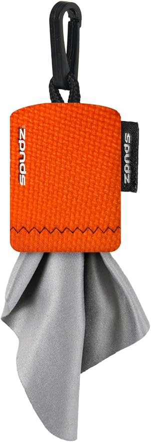 SPUDZ Classic Microfiber Lens Cleaner – Clip-On Pouch, Washable – for Binoculars, Scopes, Glasses, Screens | Classic | Blaze Orange, 10 x 10 Inch