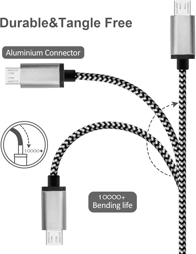 Micro USB Cable 15ft with 3A Fast Charging, Extra Long and Extremely Durable Nylon Braided Charger Cord for Galaxy S7/S6/J8/J7 Note 5,Kindle,LG,PS4,Camera,Xbox One and More (White)