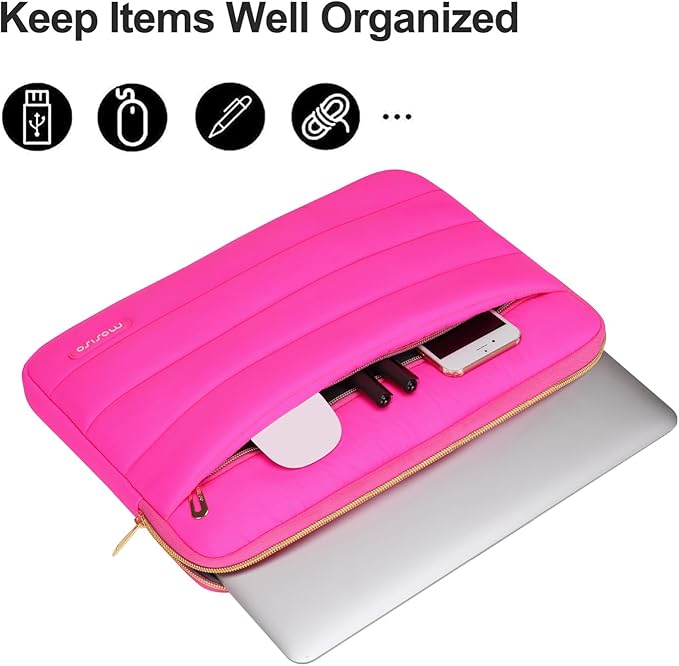 MOSISO Laptop Case 13.3 inch,13-13.3 inch Puffy Laptop Sleeve Compatible with MacBook Neo/Air 13.6 M5 M4 M3 M2 M1/Pro 13/14,HP Dell ASUS Lenovo,Polyester Horizontal Bag with Small Case, Rose Red