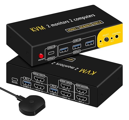 DP hdmi kvm Switch 2 Monitors 2 Computers Display Port,kvm Switch displayport with DP and HDMI kvm switches,8K@60HZ,USB3.0 with 1 USB C