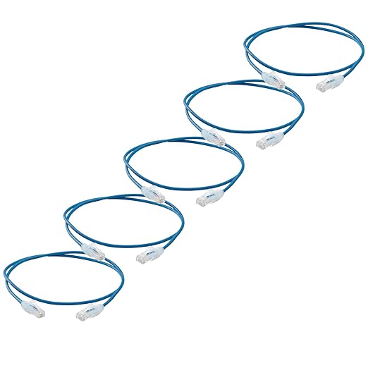 TRUECABLE Cat6 Component Rated Patch Cable, Unshielded (U/UTP), 2ft, Blue, 28AWG Stranded Pure Copper, Snagless 10G High-Speed Ethernet Cable, PoE++ 4PPoE 100W, UL Listed, RoHS-3, 5 Pack
