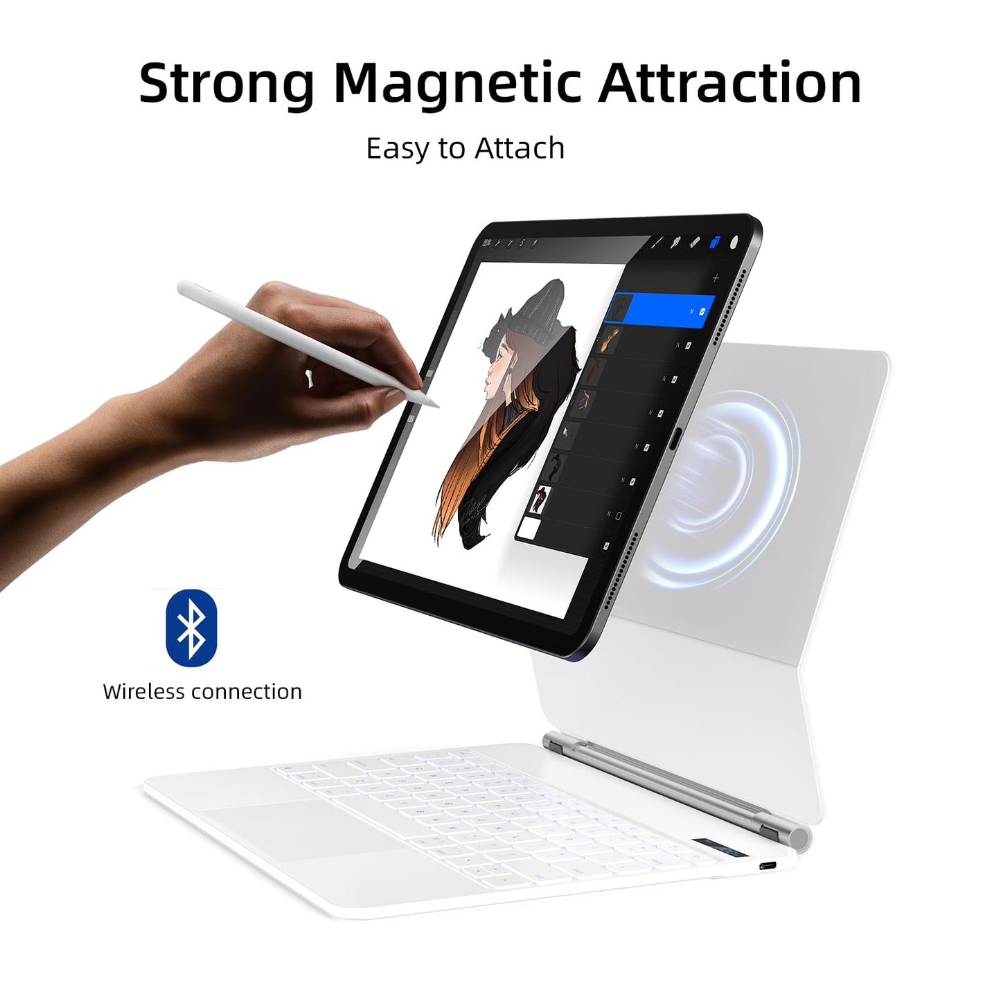 for iPad Pro 13 inch M5 2025 & M4 2024 case with keyboard M4,Magnetic Attach,Multi-Gesture Trackpad,7-Color Backlit,Shortcut Keys,Auto sleep/awake,Magic Keyboard for iPad Pro 13-inch M4 2024,White