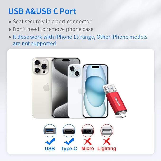 Thkailar 5 Pack 32GB USB C Flash Drive OTG High Speed for Store Data-USB 3.0 Thumb Drive C Jump Drive-Compatible iPhone 15, Android Phones,Mac Pro,Laptops,Tablets,PC(Red)