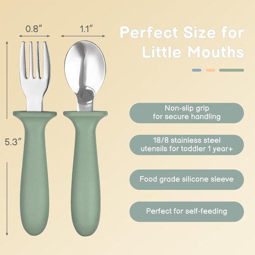 Eascrozn Toddler Utensils Set - 6 Pack Kids Silverware with Silicone Handles | Safe Stainless Steel Spoons & Forks