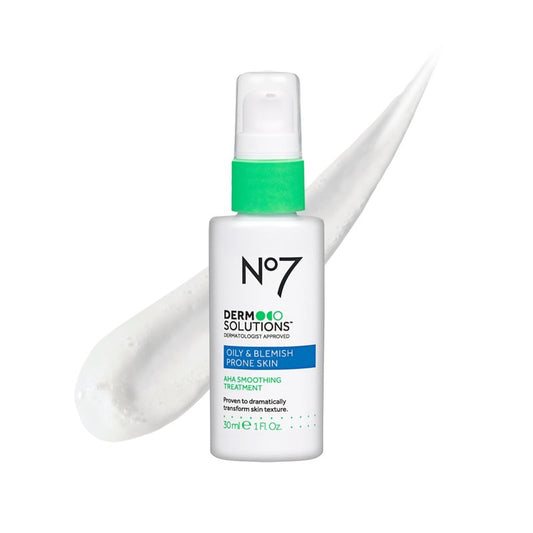 No7 Derm Solutions AHA Exfoliant & Face Toner with Lactic & Glycolic Acid - AHA Smoothing Treatment - Controls Oil and Minimizes Pores - for Oily & Blemish-Prone Skin (1 Fl Oz)