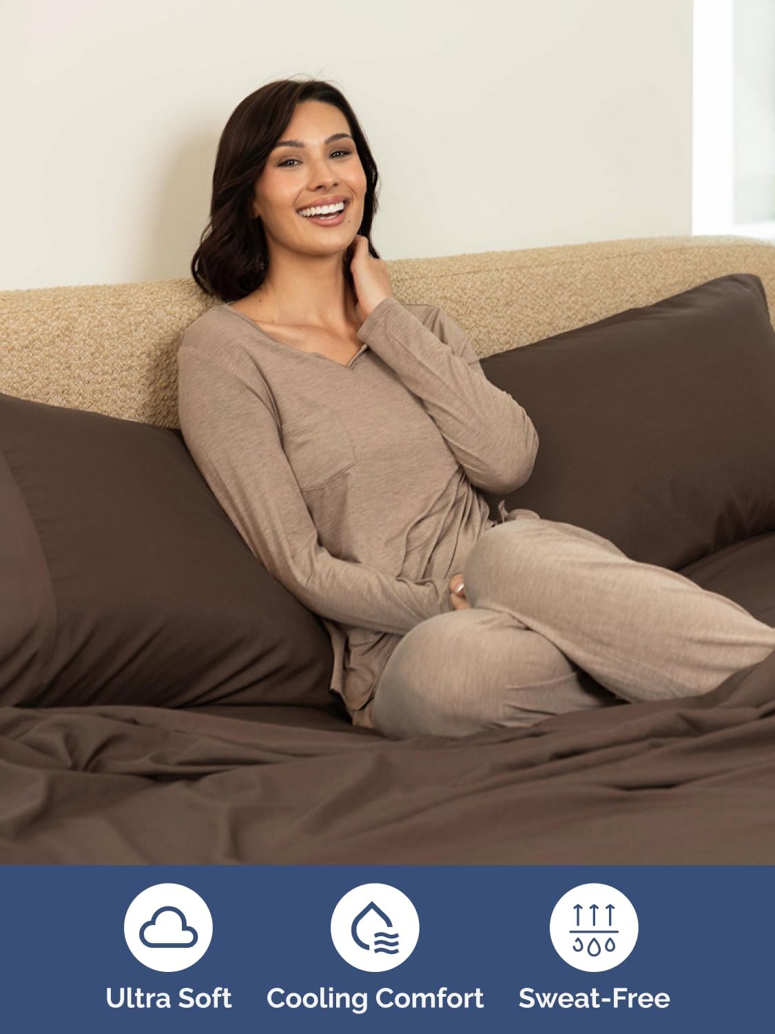 Skiennix Extra Deep Queen Sheet Set - 6 Piece Breathable Cooling Bedding - Soft Wrinkle-Free Brown
