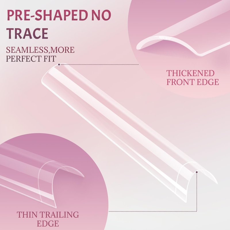 Ranrose 600PCS Clear Extra Long Nail Tips for Acrylic Nails Professional, No C Curve Gel Tips 12 Size XXXL Pre-shaped Half Cover Fake Nail for Press On Nail Extensions