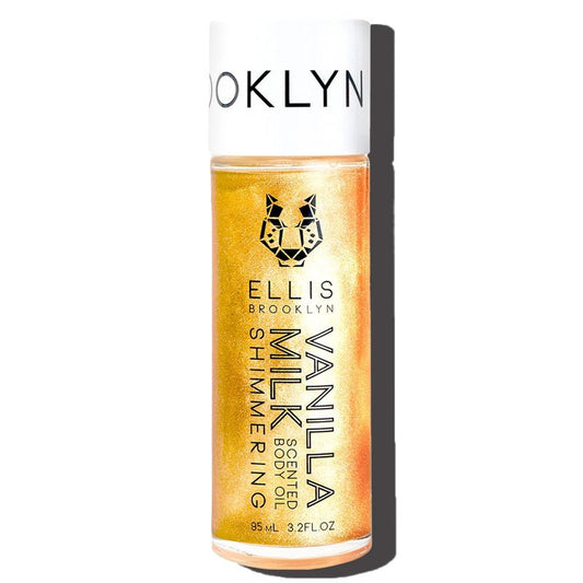 Ellis Brooklyn VANILLA MILK Shimmer Scented Body Oil, Champagne Glow, Moisturizing, Fast-Absorbing, Vegan, Cruelty-Free, Sustainable Ingredients, 95ml/3.2 fl oz