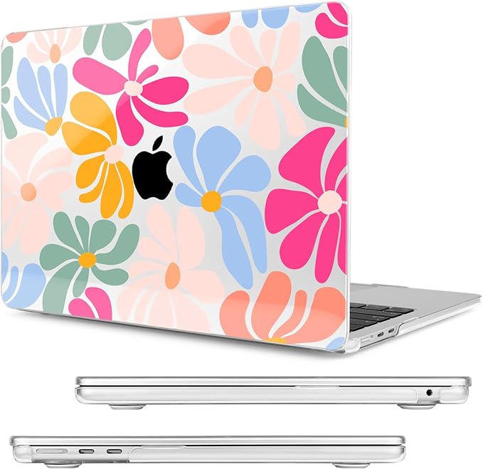 MecBevia Compatible with 2026 M5 MacBook Air 13 inch Case 2026 2025 2024-2022 M5 A3449 M4 A3240 M3 A3113 M2 A2681, Keyboard Cover, Screen Protector, Webcam Cover & Type-C OTG, ColorfulFlowers