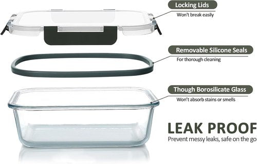 M MCIRCO Extra Large Glass Food Storage Containers Set - 80 oz & 36 oz Airtight, 4 Pack for Baking & Meal Prep
