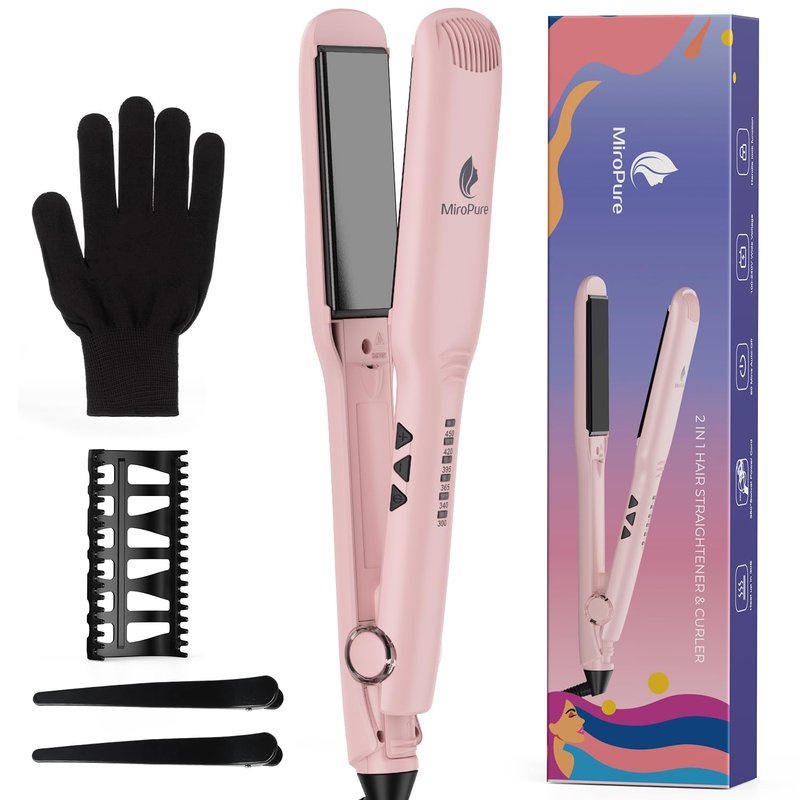 MiroPure 1.5 Inch Flat Iron, Hair Straightener with 30S Fast Heating & 60min Auto Shut-Off, Hair Straightener and Curler 2 in 1 with 3D Ceramic Floating Plates, Black