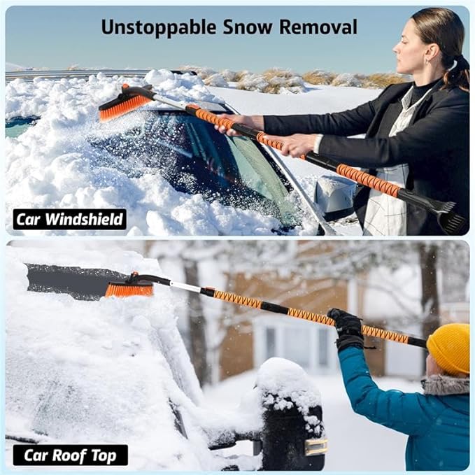 EcoNour 63" Extendable Snow Brush & Ice Scraper with 360Â° Pivoting Head | Telescopic Aluminum Handle | Extra Long Snow Brush for Car Windshield, Roof & SUVs | Heavy Duty Ice Scraper for Trucks