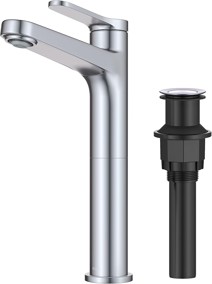 KRAUS Indy Bathroom Faucet for Vessel Sink in Chrome with Single Handle, Pop Up Drain and Supply Lines, KVF-1410CH