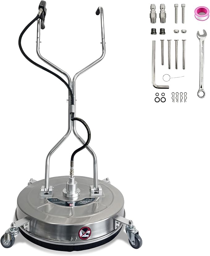 30" Pressure Washer Surface Cleaner with 4 Wheels, Stainless Steel Dual Handle Surface Cleaner for Pressure Washer 5200 PSI Attachment for Concrete, Deck, Driveways, Patios, Sidewalks