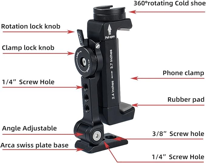 Arnarkok Metal Phone Tripod Mount with Rotatable Cold Shoe for Microphone Mount, Compatible with iPhone & Android, Universal Tripod Adapter for Vlogging, Cell Phone Holder, Youtube, Video Creators Rig
