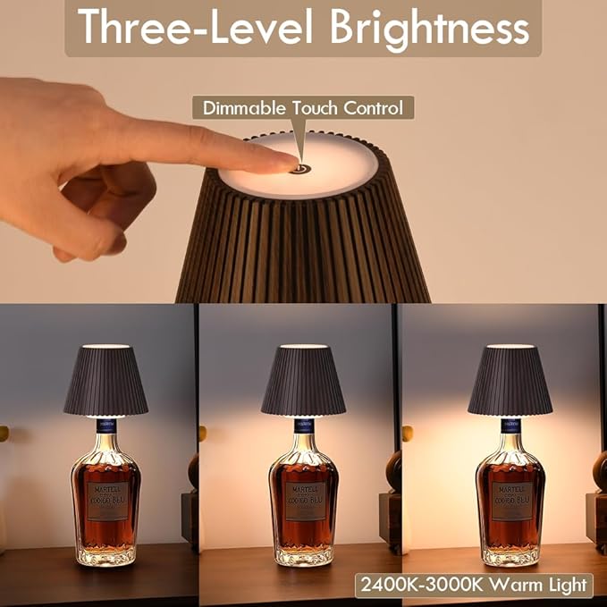 WILIT 2 Pack Wine Wirelss Bottle Lamp, 3-Level Brightness Cordless Table Lamp Shades, Rechargeable Battery Operated for Bedroom, Living Room, Kitchen Counter, Women