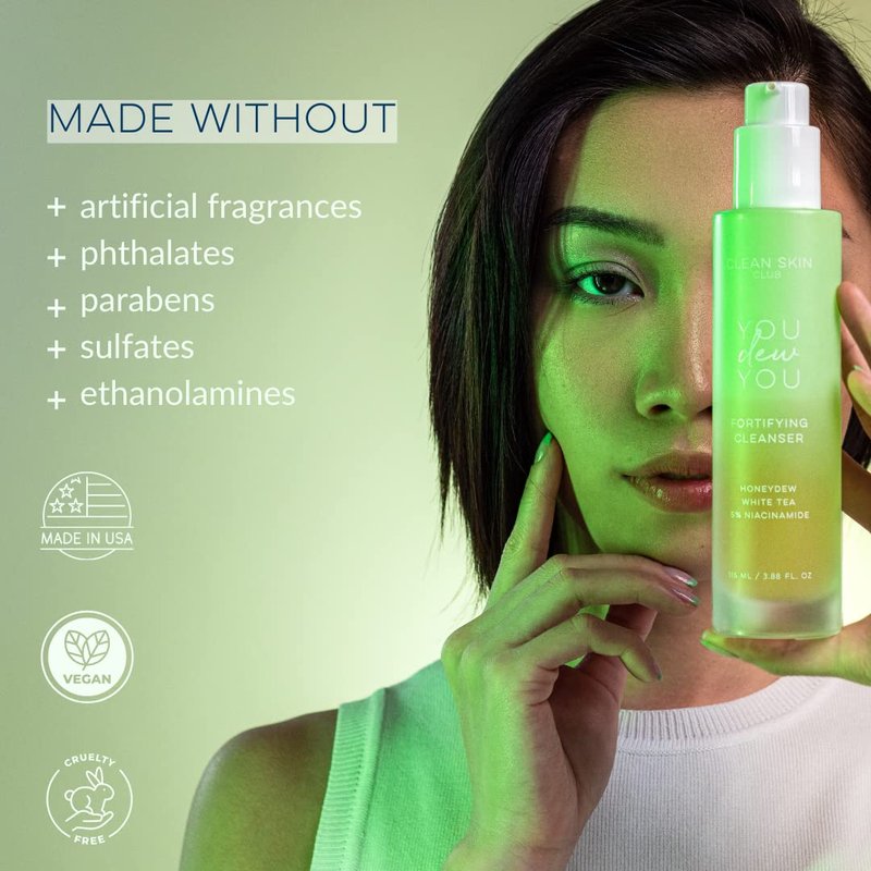 Clean Skin Club Acne Wash Facial Cleanser, 5% Niacinamide + Honeydew + White Tea, Fragrance + Cruelty Free, Vegan, Lightweight + Oil Free, Dry & Sensitive Skin, 3.88 Fl oz (Pack of 1)