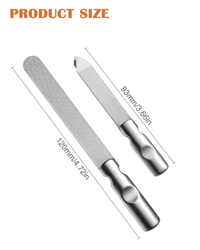 FVION Professional Metal Nail Files - 2 PCS, Double-Sided, Stainless Steel, Coarse & Fine Grit, Manicure & Pedicure Tool Set