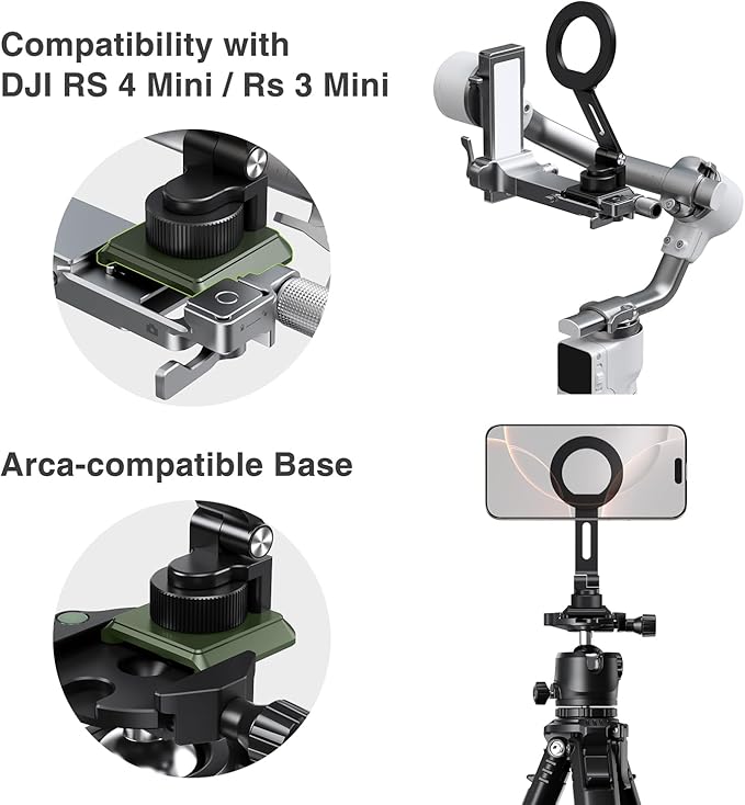 elitehood Magsafe Tripod Mount with Cold Shoe & Arca Port & 1/4" Thread, Aluminum Magnetic iPhone Tripod Mount Adapter for Camera, Adjustable Camera Phone Holder Attachment for iPhone & Smartphone
