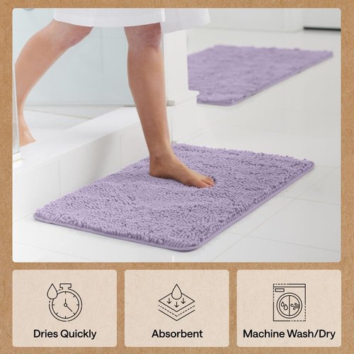 GORILLA GRIP Bath Rug Mat, Thick Soft Absorbent Chenille, Quick Dry Microfiber Mats, Rubber Backing Washable Shower Floor Rugs, US Designed Bathroom Bathmat Home Decor Accessories, 24x17 Light Purple