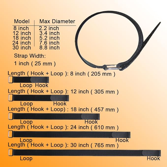 VIGAER 8"12"18"24"30" Hook and Loop Fastening Cable Strap - 30 Pack Reusable Nylon Extend Securing Strap - Adjustable Cinch Strap with Buckle