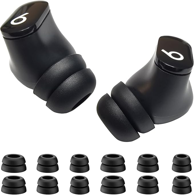 Luckvan Double Flange Ear Tips for Beats Studio Buds Replacement Earbuds Tips for Beats Earbuds/Fit Pro/Solo Buds, 6 Pairs LMS Black