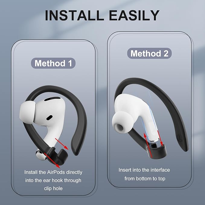 ICARERSPACE 2 Pairs AirPods Ear Hooks for AirPods Pro 2, AirPods Pro, AirPods 4, 3, 2 & 1, Upgraded Anti Slip Sports Clip Hooks for AirPods 1, 2, 3, 4,Pro, Pro 2 – Black