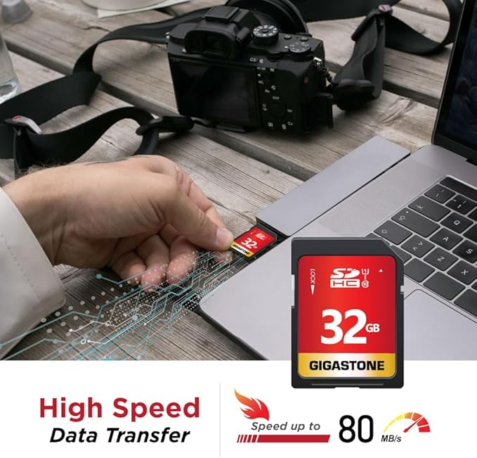GIGASTONE 32GB SD Card 5-Pack UHS-I U1 Class 10 SDHC Memory Card High-Speed Full HD Video Compatible with Digital Camera, SPYPOINT TACTACAM WOSPORTS Trail Camera, with 5 Mini Cases