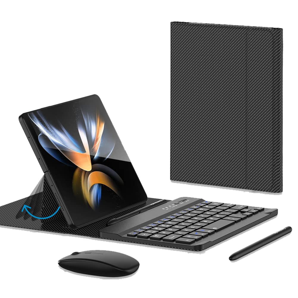 for Samsung Galaxy Z Fold 7 6 5 Keyboard and Mouse, Portable Mini 7.9 inch Bluetooth Keyboard with Leather Case and Capacitive Pen, 4 in 1 Travel Set for Z Trifold fold7 Accessories