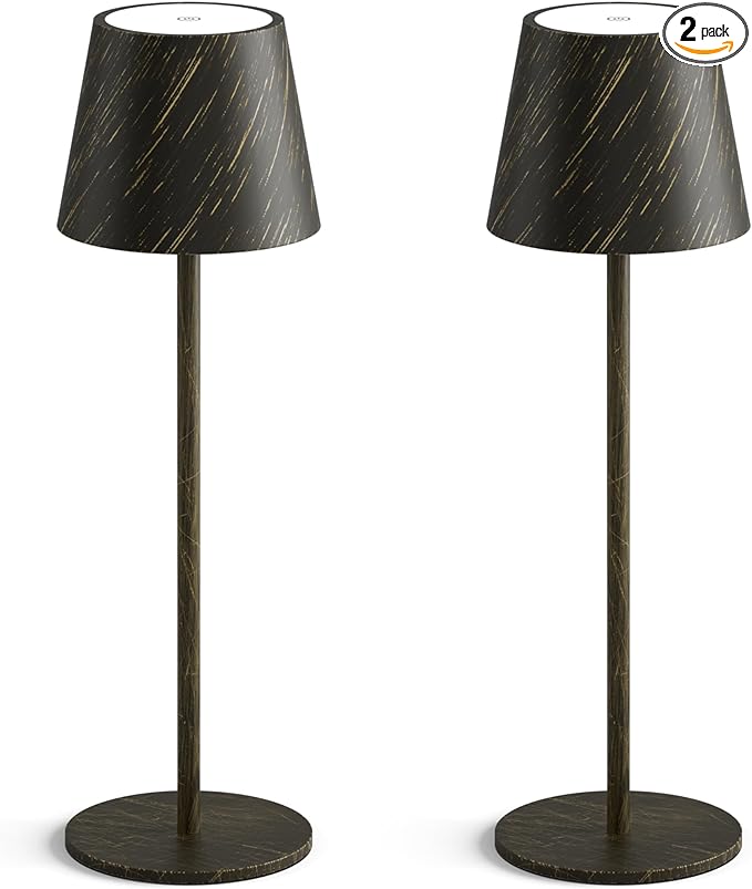 irotine 2-Pack Copper Cordless Table Lamp,Rechargeable LED Desk Lamp,5000mAh Battery Operated Lamp,3000K Warm Light Stepless Dimming,IP54 Waterproof Portable Table Light for Restaurant/Camping,Copper