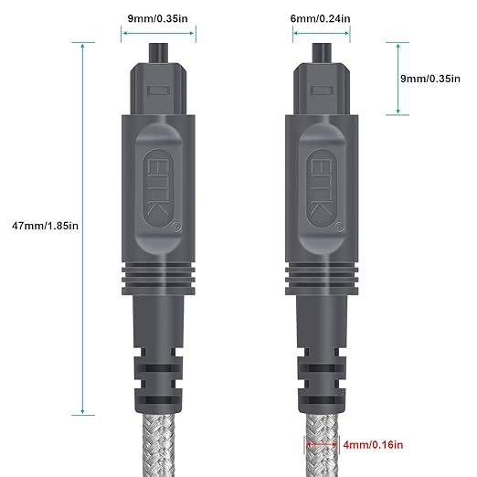 EMK 16.5Ft Digital Optical Audio Cable Toslink Cable - Fiber Optic Cord for Home Theater,Sound bar,TV,Gaming Console,Musical Instrument,Projector,Speaker