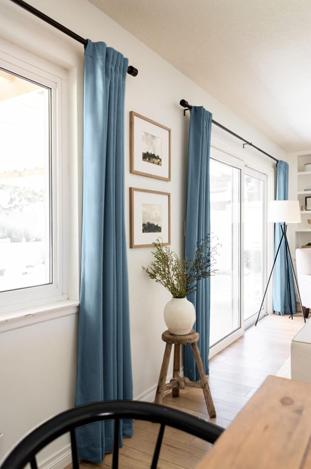 Skiennix Blackout Curtains - 100% Blackout Thermal Insulated Drapes, 50" W x 90" L, Stone Blue - 2 Panels Set