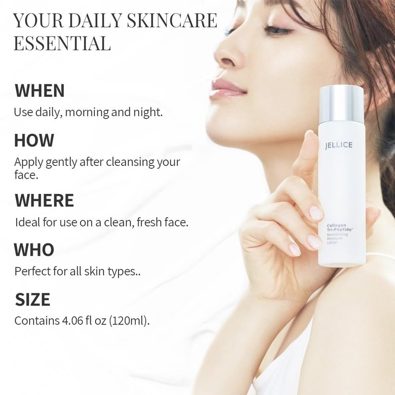 JELLICE Firming & Hydrating Collagen Lotion for Face & Neck – Lightweight Japanese Skincare with Tripeptides, Hyaluronic Acid & Niacinamide – Smooths, Tones & Softens – 4.06 fl oz