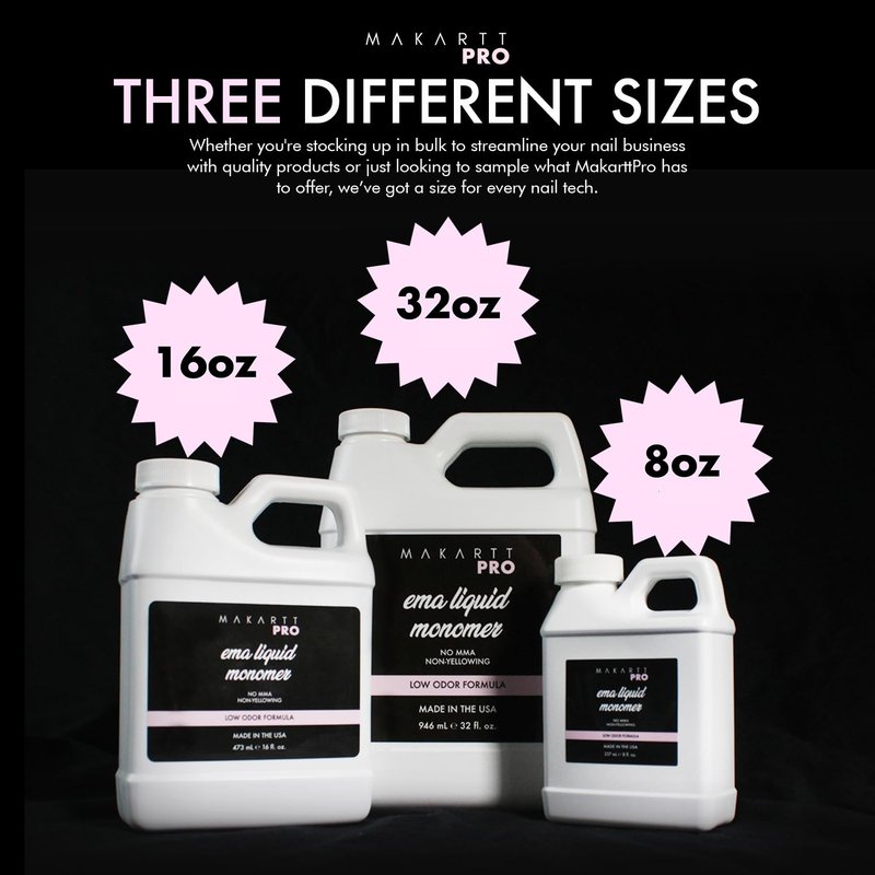 Low Odor Monomer - MMA Free, Non-Yellowing Formula for Acrylic Nails | 8 Fl Oz, Made in USA
