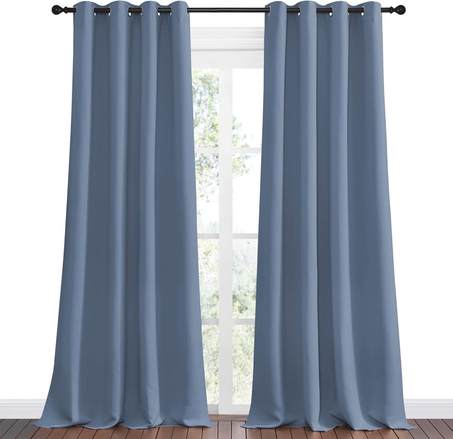 NICETOWN Room Darkening Curtain Panels - Stone Blue, 108" Length, Thermal Insulated, 2 Pieces for Total Privacy