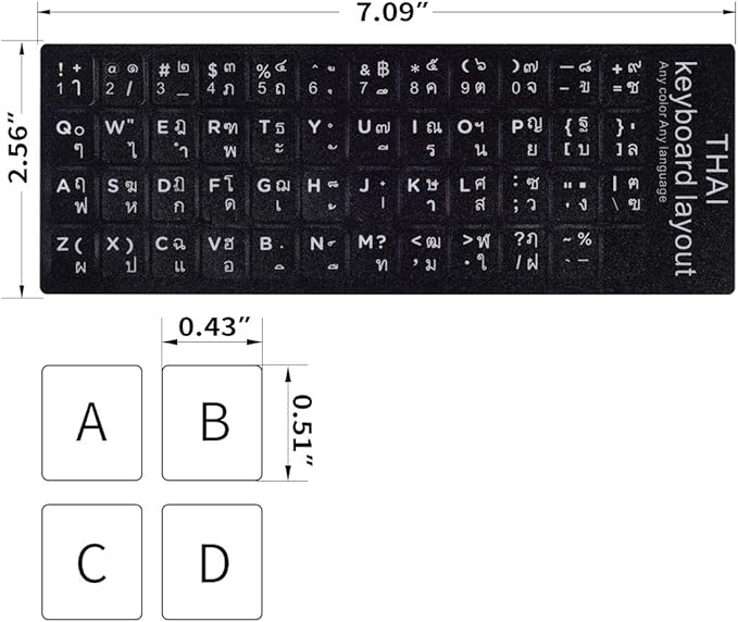 2PCS Thai Keyboard Stickers, Thai-English Keyboard Letters Replacement Sticker White Font on Black Background for Computer Laptop Notebook Desktop, Matte Vinyl Keyboard Alphabet Sticker