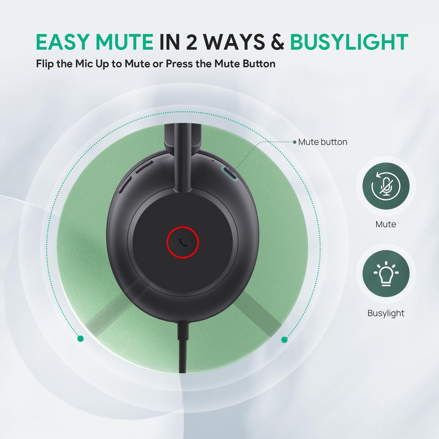 Yealink UH35 USB Headset for PC, Wired Headphones with Noise Cancelling Microphone, Certified Teams, All-Day Comfort Design, Stereo Headset for Home Office Online Meeting, Easy Mute, Busylight
