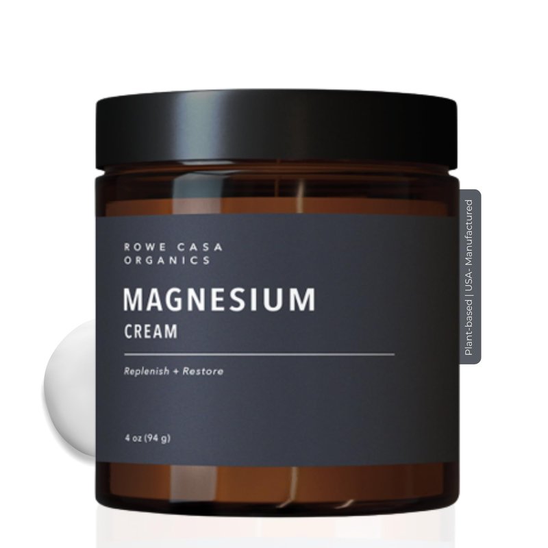 Rowe Casa Organics Natural Magnesium Cream with Raw Shea Butter and Pure Essential Oils – Hydrating & Nourishing Topical Magnesium Body Lotion for Skin Conditioning – 4 Fl Oz