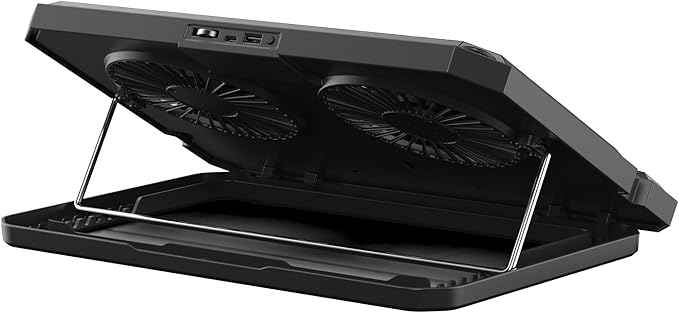 Porodo Gaming Crystal Shell Laptop Cooling Pad with Phone Holder, Dual High-Speed Fans, 8-Level Adjustable Height, RGB Lighting, Anti-Slip Base, USB-A & USB-C Ports – Black (for 10-17” Laptops)