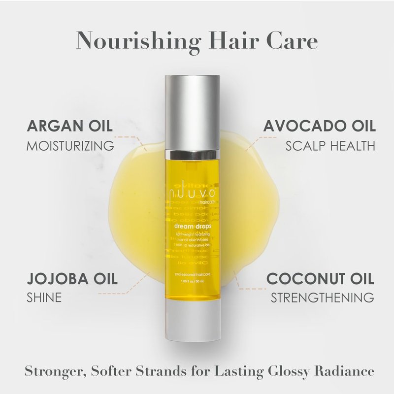 Nuuvo Dream Drops Hair Oil - 1.7oz, Lightweight Hydrating Treatment with Castor, Jojoba, Avocado & Argan Oil - Heat Protectant Detangling Serum for Dry, Damaged or Frizzy Hair for Shine & Strength