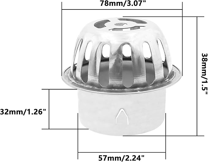 Roof Floor Drain,SAFYY 304 Stainless Steel Roof Drain Dome,Balcony Roof Dome Drain Cover,Yard Outdoor Anti Blocking Strainer,Gardens Gutter Cleaning Tool,Rain Bucket Drainage Parts (1, 63mm/2.48")